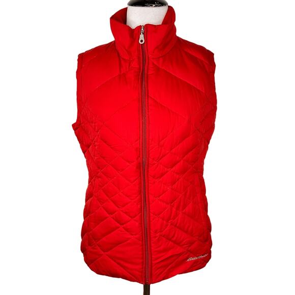 Eddie Bauer Women's Red Down Quilted Puffer Zip Up Vest Size Small - Picture 1 of 8